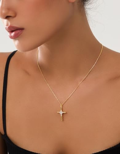 Cross Necklace for Women 925 Sterling Silver, Simple Cross Pendant Faith Religious Crucifix Jewelry3