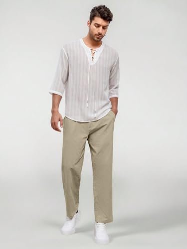 Image of Aahwan Khaki Solid Men's Regular Fit Cotton Slant Pocket Straight Leg Pants