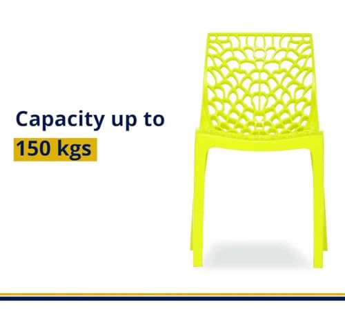 Image of activa Web Designer Plastic Chair for Home, Office and Restaurant and Cafe|Armless Chair for Dining Room| Heavy Duty Outdoor Plastic Chair | Designer Balcony Chair (Yellow, Set of 4)