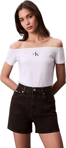Calvin Klein Camisetas de Manga Corta Mujer Off Shoulder sin Hombros, Blanco (Brilliant White), XL