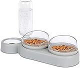 【Neuartiges Design】: 3 in 1 Futternapf, zwei Kunststoff-Futterschalen können Trockenfutter und Nassfutter separat halten, um 15 ° neigbar, um den Hals des Katzenhals zu schützen. Doppelnapf um 360 ° drehbar, 3 dicke Katzen können fressen, ohne zu drücken.