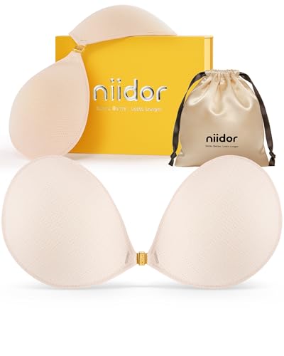 Image of Niidor Adhesive Bra Strapless Ultra Sticky Invisible Push up Silicone Bra Multiple Colors Sizes Reusable for Backless Dress