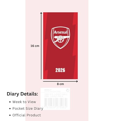 ARSENAL FC DIARY 2026 SLIM POCKET DIARY CALENDAR WEEK TO VIEW WITH FREE ORGANISING STICKERS INCLUDED - Image 2