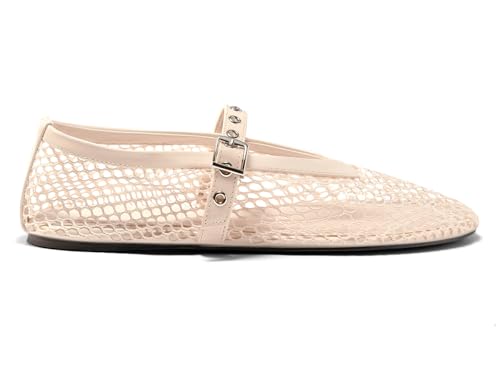 Image of Coutgo Womens Mesh Ballet Flats Mary Jane Fishnet Ballerina Buckle Strap Comfortable Causal Dress Shoes