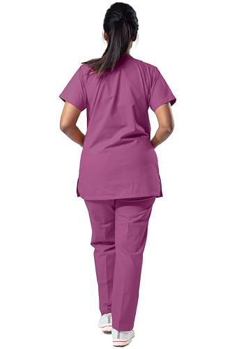 Image of Uniform Craft Women's 4 Pocket Scrub Suit Set | Medical Uniform | Cross V-Neck Poly Cotton | Short Sleeve Hospital Wear | Ideal for Doctors & Nurses (Plum, M)
