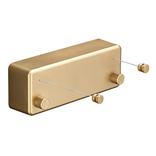 Image of BESy Retractable Clothesline ABS case+Aluminum Dryer with Adjustable Stainless Steel Double Rope String Hotel Style Heavy Duty,Wall Mounted Method, 13.8 Feets,Gold