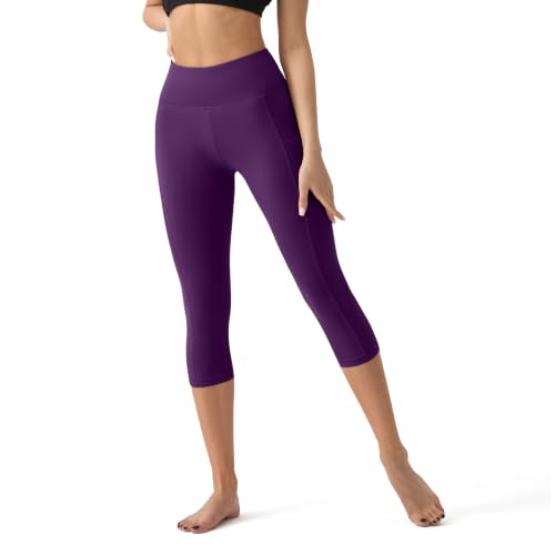 Image of YUDSUD High Waisted Leggings for Women with Pockets - Tummy Control Capris Yoga Pants for Workout Running Athletic Cycling
