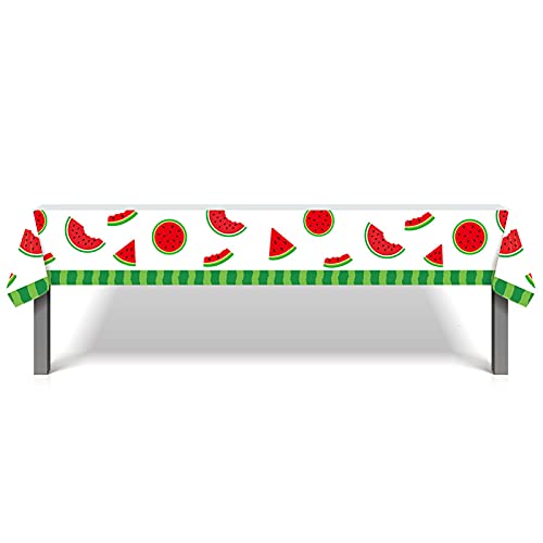 KRUCE Lot de 3 décorations de fête pastèque - Nappe jetable en plastique pastèque rose rouge, couverture de table fournitures de fête pour enfants (129 * 219 cm) Cover