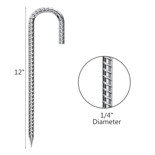 Wulankd 10 Pack 12 Inch Galvanized Rebar Stakes, Heavy Duty J-Hook Landscape Stakes for Securing Pins, Camping Tents, Garden Decoration, Soccer Goals