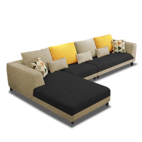 Image of Galib LHS 6 Seater L Shape Sofa Set for Living Room (Cream Black Fabric) Premium Fabric Sofa