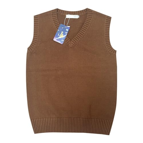 Image of Men Women Knitted Cotton V-Neck Vest JK Uniform Pullover Sleeveless Sweater School Cardigan