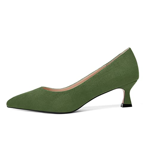 ROSERWISH Womens Slip On Casual Office Suede Pointed Toe Elegant Kitten Low Heel Pumps Dress Shoes 2 Inch2