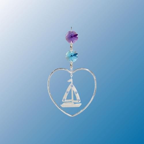 Crystal Delight by MascotHanging Sun Catcher or Ornament. Sail Boat in Heart with Swarovski Austrian Crystals