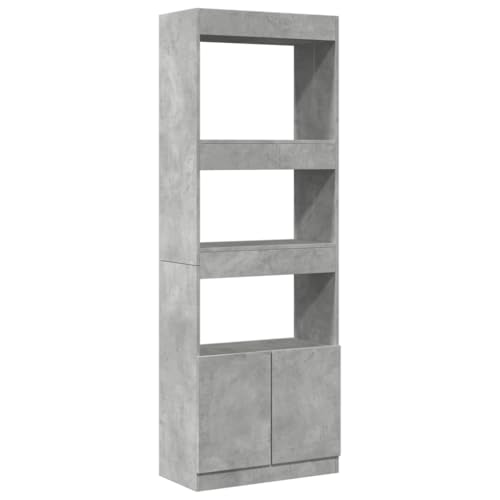 Makastle Bibliothèque avec Compartiments, étagère étroite, étagère de Rangement, pour Salon, Bureau et Couloir, 63 x 33 x 180 cm, Gris béton