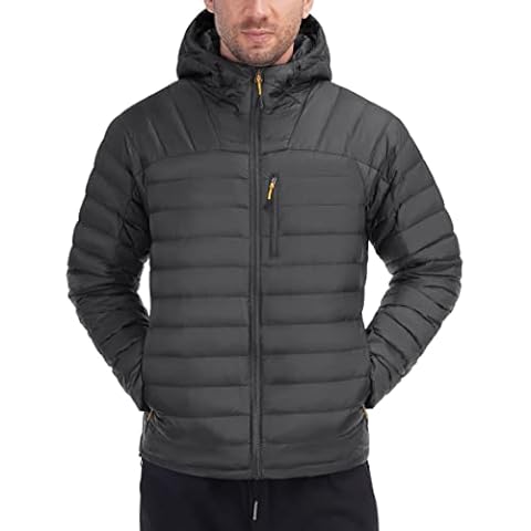 Men's Down Jacket Lightweight Water-Resistant Hooded Puffer Jacket Packable for Cold Winter, New Grey, Large Cover