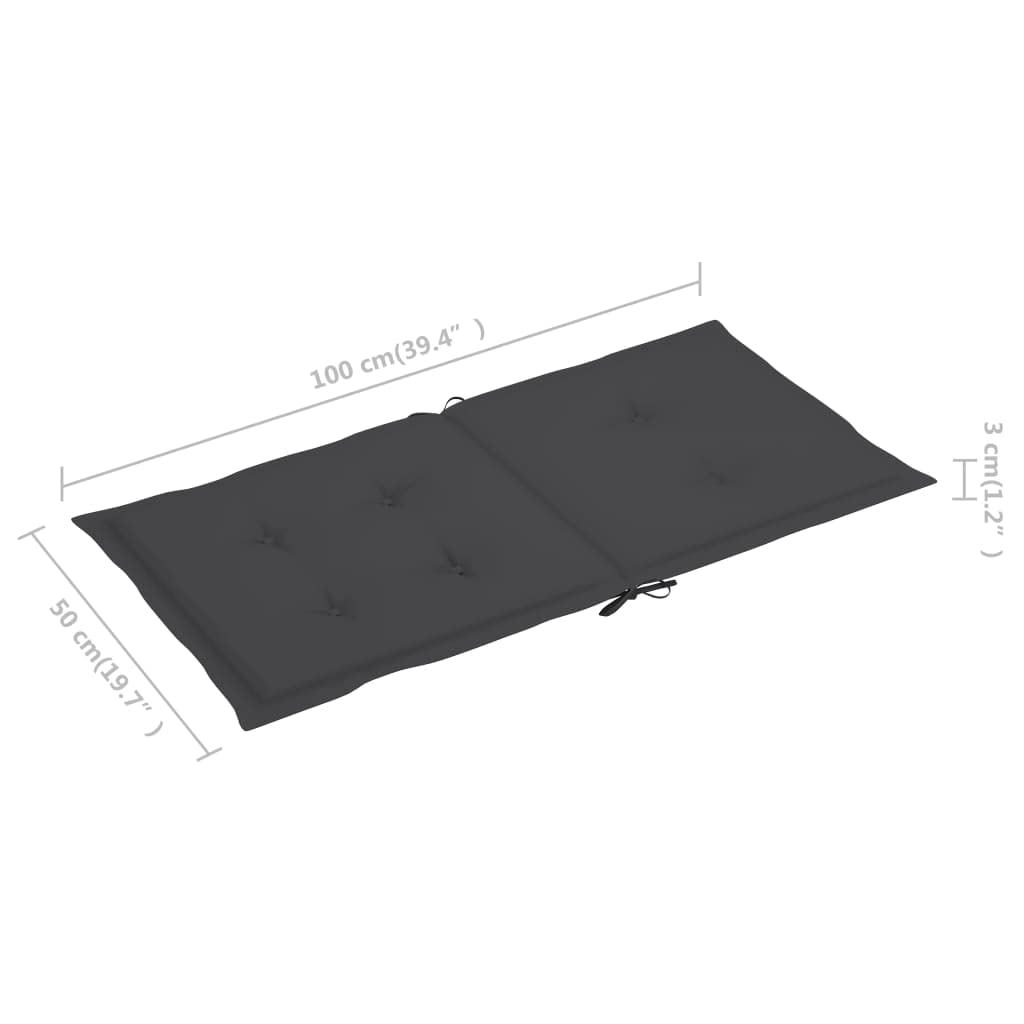 Cuscino per sedia da giardino, 2 pezzi, per sedie a sdraio con schienale alto, design universale, per interni ed esterni, balcone, terrazza, con 2 laccetti, antracite, 100 x 50 x 3 cm