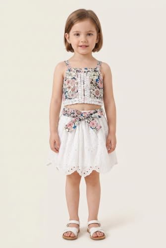 Image of PAMBERSTON Girls Dress Set, Floral Print Sleeveless Top with White Skirt and Bow Detail | Cute Casual Outfit for Girls | Perfect for Parties, Birthday, Wedding
