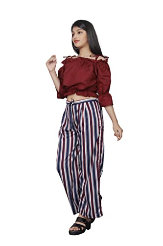 Image of Girls Printed Floral Designer Top & Palazzo Set | Stylish Crop Top and Trouser for Kids girls | 2-Piece Outfit for Girls Age 4-16 Years