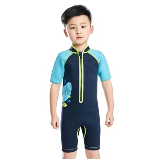 SXSHUN Kinder Mädchen Jungen Neoprenanzug 2.5mm Neopren Shorty UV-Schutz Badeanzug Einteiliger Badeanzüge Wetsuit, Blau, 86