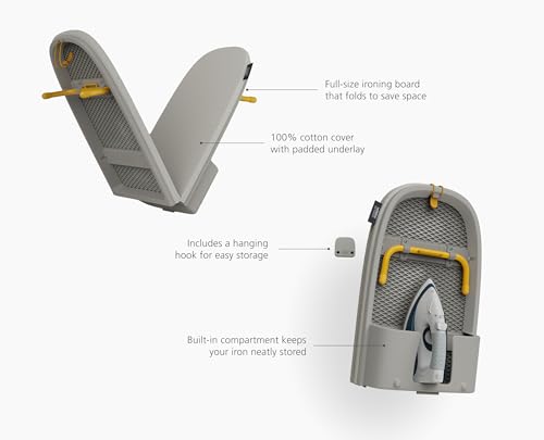 Joseph Joseph Pocket Max Tischbügelbrett, 110cm Bügelfläche, Faltbares Mini-Bügelbrett mit Aufhängehaken