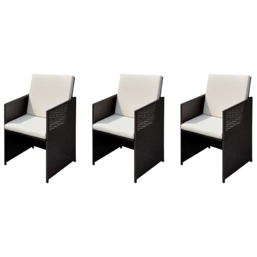 Genérico Sillas de jardín 3 pcs Marrón 56 x 52 x 87 cm Poliratán