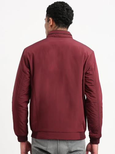 Image of SHOWOFFFF Men Solid Bomber Jacket | Mock Collar Full Sleeves Nylon Jacket for Mens | Slim Fit Regular Length Jacket for Men's