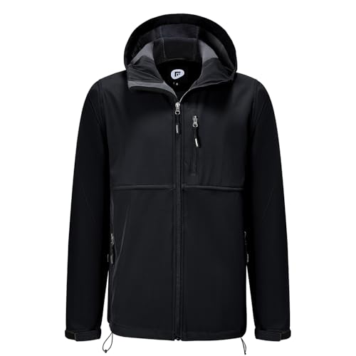 Garemcy Men's Insulated Softshell Jacket Water Resistant Lightweight Fleece Lined Windbreaker with Hood