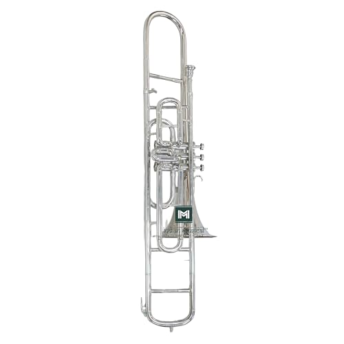 Trombón de válvula, paso BB, calidad de latón con funda de transporte y boquilla incluida (plata)