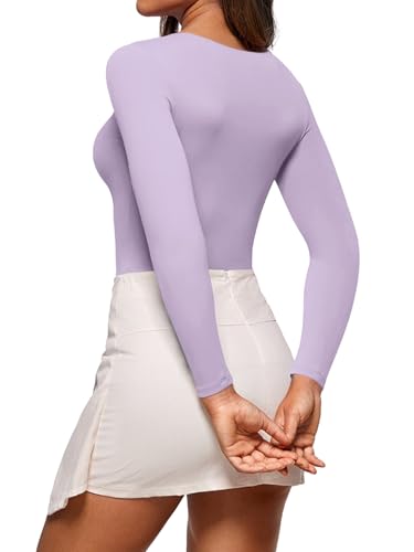 Cyanstyle Women's Crew Neck Long Sleeve Bodysuit Thong Double Lined Body Suit Basic Slim Tops Fall Winter Outfits2