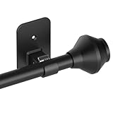 Curtain Rods No Drilling for Windows 36 to 48 Inch, 5/8 Inch Telescoping Adjustable Black Curtain Rod with Adhesive Holders, Renter Friendly for Bedroom Kitchen Apartment(36