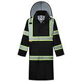 ProtectX High Visibility Waterproof Rain Coat for Men, Reflective One-piece Rain Jacket, Heavy Duty Long Rain Suit, Hi Vis Safety Gear with 300D Oxford, Black, Large