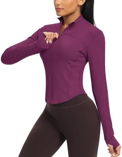 QUEENIEKE Women's Slim Fit Running Jackets - Long Sleeves Athletic Workout Gym Tops with Back Mesh Vent & Thumb Holes