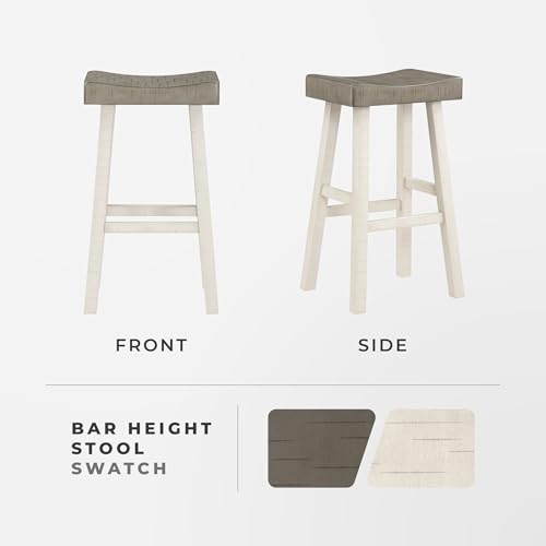 Lexicon Taburetes de Barra de Madera Maciza, Set de 2, Altura 30.5", Blanco/Café miniatura 4