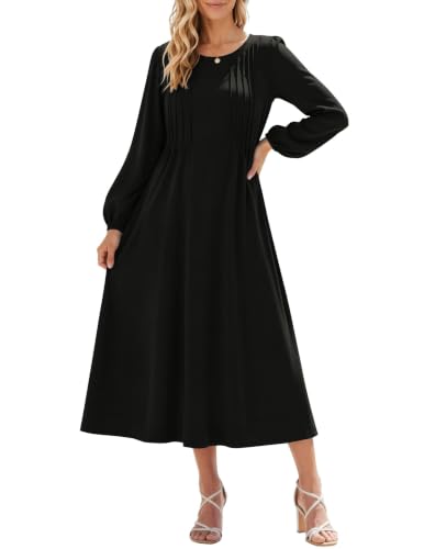 Zeagoo Black Midi Dresses for Womens Fall Winter Dress Long Sleeve Casual A Line Dress Fit and Flare Dresses, Black L