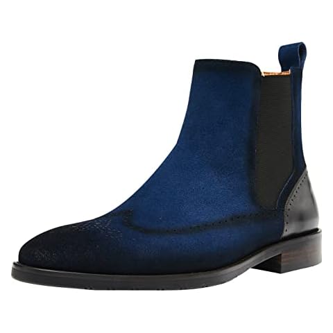 Santimon Mens Suede Chelsea Boots Wingtip Leather Brogue Boots Non Slip Formal Dress Casual Work Boots For Men Blue 13 US Cover
