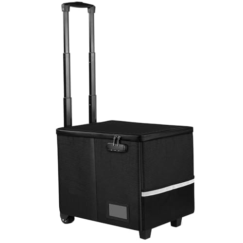 Caixa de arquivos à prova de fogo com rodas e alça telescópica, carrinho utilitário dobrável, caixa