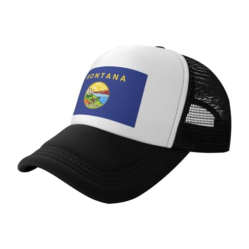 Montana State Flag Print Trendy Adult Mesh Trucker Cappelli Estate Protezione solare Outdoor Casual Caps, nero, Taglia unica