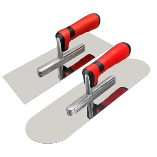 Lawnoval Truelle à ciment en acier inoxydable avec poignée ergonomique pour mortier de construction et travaux de béton, rouge, lot de 2