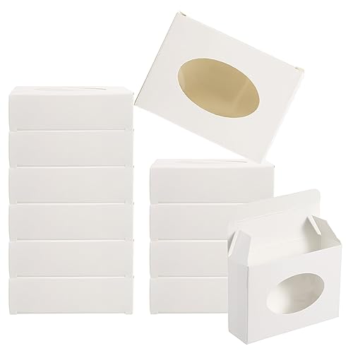 PATIKIL 4x3x1 Paper Soap Box with Window 30 Pack Homemade Soap Boxes Oval Presents Packaging Boxes for Birthday Christmas DIY Craft White