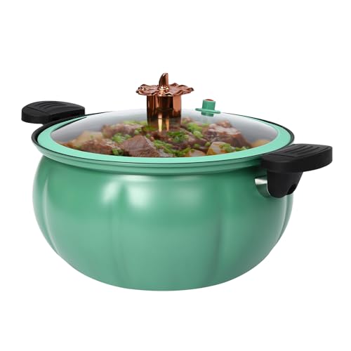 LyeXD 8L Micro Pressure Cooker, Maifan Stone Soup Pot Pumpkin Shaped Pressure Cooking Pot with Lid, Non-Stick Pot Gas Stove Micro Pressure Cooker Stew Pot for Home Kitchen, Dormitorie (Green)