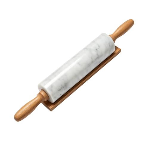 pracfit White Marble Rolling Pin for Baking 8inch Barrel，Dough Roller