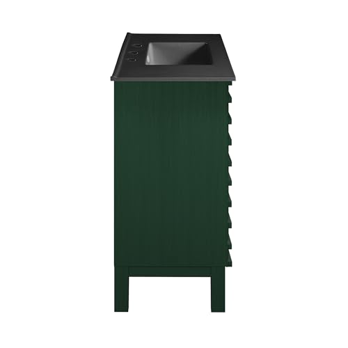 Image of Swiss Madison Cascade 36 inch Freestanding Bathroom Vanity in Green Oak with Black 3-Hole Widespread Sink Top