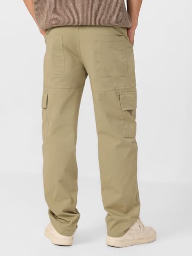 Image of The Souled Store Cargo: Men and Boys Buttoned Waist Solid Cotton Twill Lightweight Stretchable Multi Pocket Everyday Straight Fit Cargo Pants