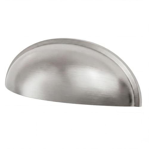 Goldenwarm Light Brushed Nickel Bin Cup Pulls, Silver Cabinet Handles 3 inch 10 Pack, Cup Drawer Pulls Dresser Pull Kitchen Furniture Hardware Closet Door Hardware, Zinc Alloy