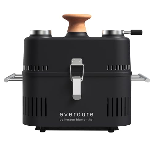 Everdure by Heston Blumenthal Cube 360 Tragbarer Holzkohlegrill mit Haube und Thermometer, Farbe:schwarz