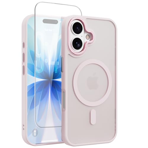 Image of Magnetic for iPhone 17 Phone Case, [Compatible with MagSafe], Screen Protector X1, [Military Grade Drop Protection],Matte Finish,Slim,Shockproof,Protective (Pink, iPhone 17)