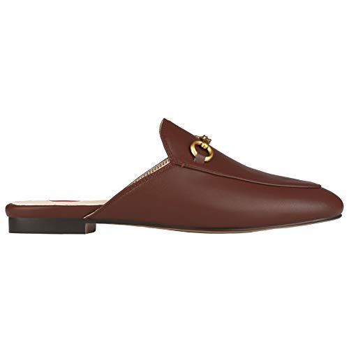 Image of Arqa Mules for Women Almond Toe Leather Flats Slip-on Comfort Backless Loafers Buckle Mule Shoes