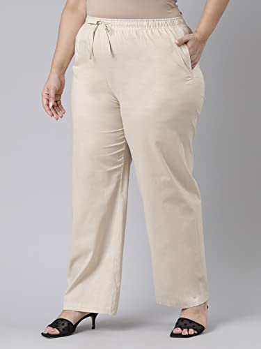 Image of GO COLORS Women Blue Stripe Cotton Wide Pants
