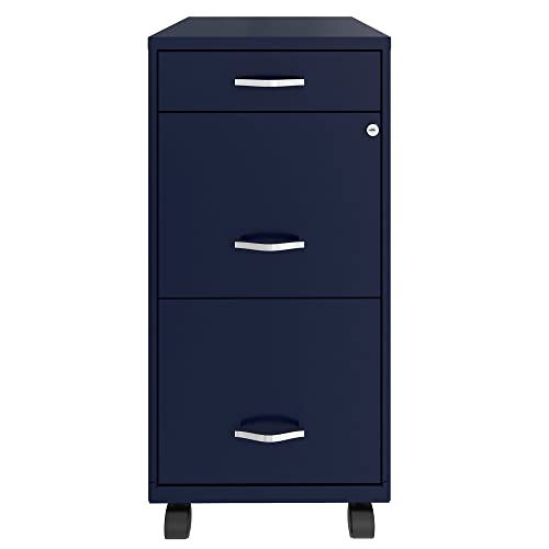 Space Solutions 18 Inch Wide Metal Mobile Organizer File Cabinet For Office Supplies & Hanging File Folders With Pencil Drawer & 3 File Drawers, Navy #TOP1