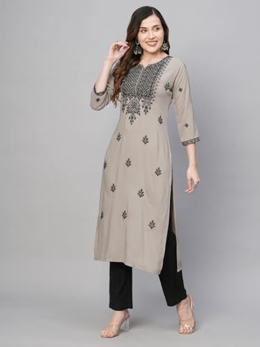 Image of RATAN Rayon Straight Lucknowi Chikankari Ethnic Wear Kurta for Women